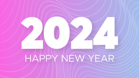 2024 Happy New Year background. Modern greeting banner template with white 2024 New Year numbers on...