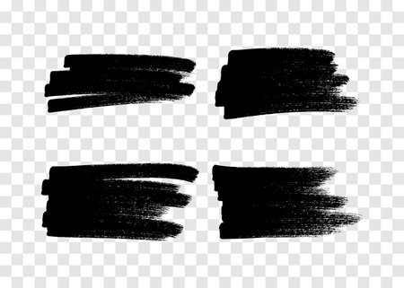 Scribble with a black marker. Set of four doodle style various scribbles. Black hand drawn design elements on transparent background. Vector illustrationのイラスト素材