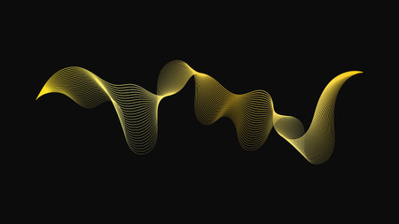 Abstract backdrop with luxury golden waves on dark background. Modern technology background, wave design. vector illustrationのイラスト素材