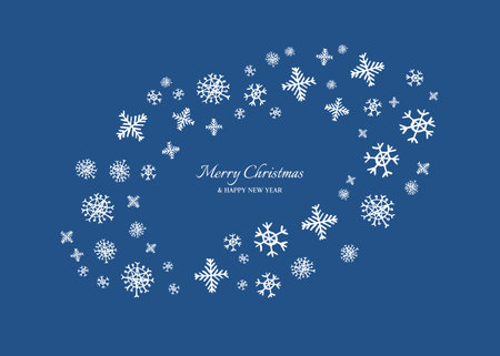 Merry Christmas and Happy New Year backdrop with white snowflakes. Holidays background for Christmas greeting card on blue background. Vector illustrationのイラスト素材