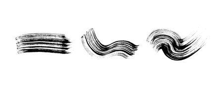Black brush stroke. Set of three hand drawn ink spots isolated on white background. Vector illustrationのイラスト素材