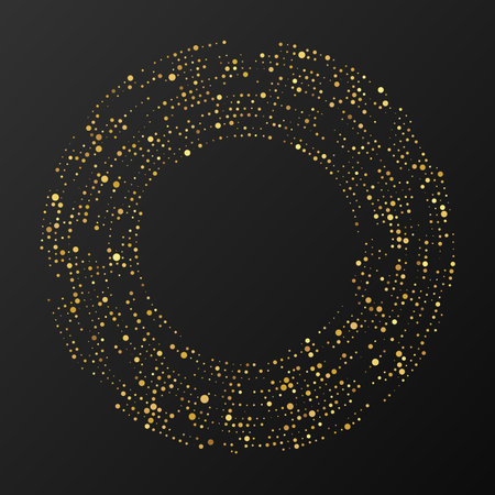 Abstract gold glowing halftone dotted background. Gold glitter pattern in circle shape. Circle halftone dots. vector illustrationのイラスト素材