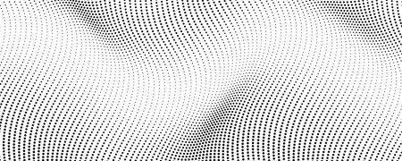 Halftone monochrome background with flowing dots. Abstract wave black and white texture. Vector illustrationのイラスト素材