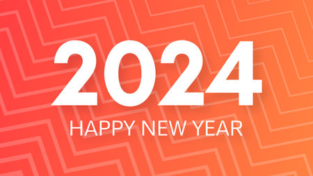 2024 Happy New Year background. Modern greeting banner template with white 2024 New Year numbers on...