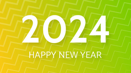 2024 Happy New Year background. Modern greeting banner template with white 2024 New Year numbers on green abstract background with lines. vector illustrationのイラスト素材