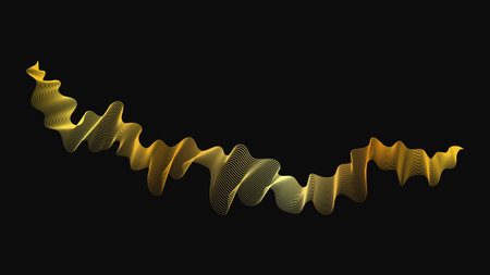 Abstract backdrop with luxury golden waves on dark background. Modern technology background, wave design. vector illustrationのイラスト素材