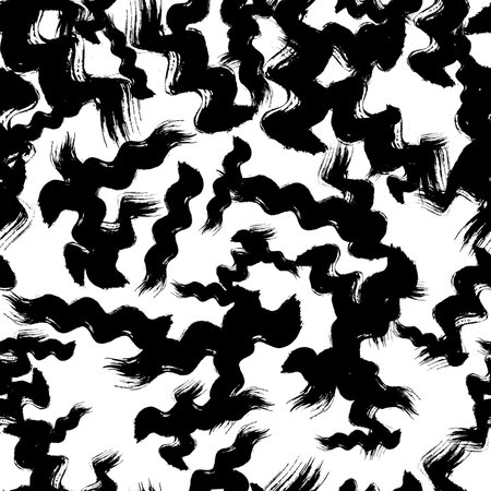 Seamless pattern with black wavy grunge brush strokes in abstract shapes on white background. vector illustrationのイラスト素材