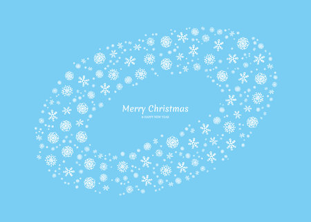 Merry Christmas and Happy New Year backdrop with white snowflakes. Holidays background for Christmas greeting card on blue background. Vector illustrationのイラスト素材