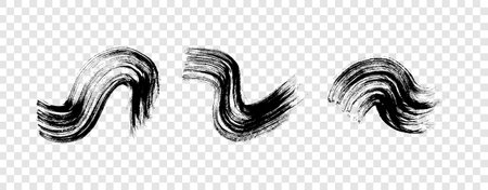 Black brush stroke. Set of three hand drawn ink spots isolated on transparent background. Vector illustrationのイラスト素材