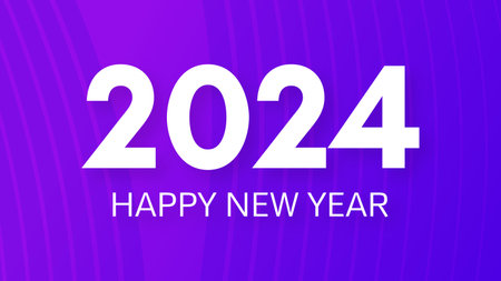 2024 Happy New Year background. Modern greeting banner template with white 2024 New Year numbers on blue abstract background with lines. vector illustrationのイラスト素材