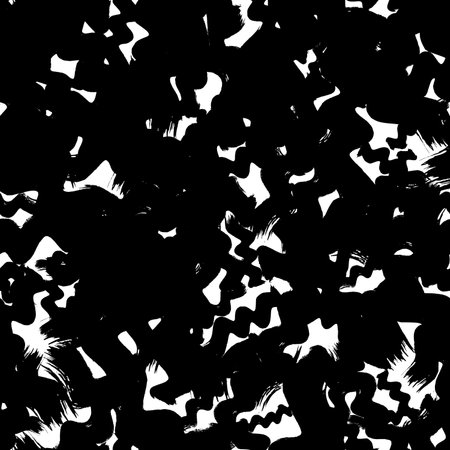 Seamless pattern with black wavy grunge brush strokes in abstract shapes on white background. vector illustrationのイラスト素材