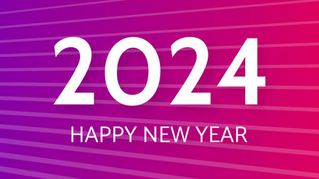 2024 Happy New Year background. Modern greeting banner template with white 2024 New Year numbers on...