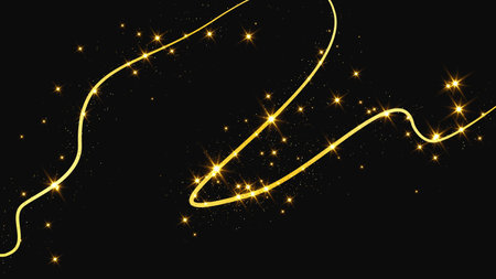 Gold glittering confetti wave and stardust. Backdrop with golden magical sparkles on dark background. Vector illustrationのイラスト素材