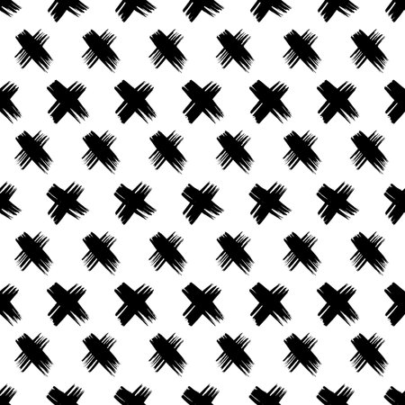 Seamless pattern with hand drawn cross symbols. Black sketch cross symbol on white background. vector illustrationのイラスト素材