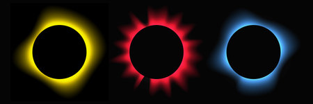 Set of circle illuminated frames with gradient. Three multi-colored round neon banners isolated on black background. Vector illustrationのイラスト素材