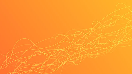 Abstract gradient background with wave beams. Abstract yellow gradient background with motion blurred white curves. Header banner. Bright abstract presentation backdrop. Vector illustrationのイラスト素材