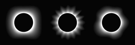 Set of circle illuminated frames with gradient. Three white round neon banners isolated on black...