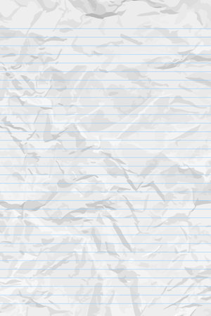 White clean crumpled notebook paper with lines. Vertical crumpled checkered empty paper template for posters and banners. vector illustrationのイラスト素材