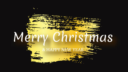 Merry Christmas and Happy New Year white inscription with shadow on gold smear. Abstract backdrop for Christmas holiday greeting card, flyers or posters. Vector illustrationのイラスト素材