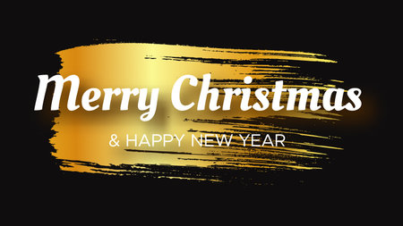 Merry Christmas and Happy New Year white inscription with shadow on gold smear. Abstract backdrop for Christmas holiday greeting card, flyers or posters. Vector illustrationのイラスト素材