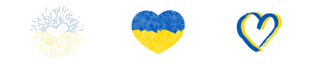 Hearts in Ukrainian colors. Set of different yellow and blue hearts on white background. Vector illustrationのイラスト素材