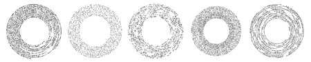 Abstract black halftone dotted background. Set of five patterns in circle form. Circle halftone dots. Vector illustrationのイラスト素材