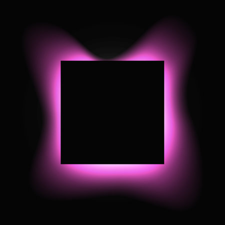 Square illuminated frame with gradient. Purple round neon banner isolated on black background. Vector illustrationのイラスト素材