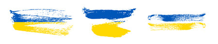 Ukrainian national flag in grunge style. Set of painted with a brush stroke flags of Ukraine. Vector illustrationのイラスト素材
