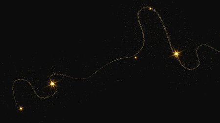 Gold glittering confetti wave and stardust. Backdrop with golden magical sparkles on dark background. Vector illustrationのイラスト素材