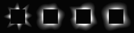 Set of square illuminated frames with gradient. Four white neon banners isolated on black background. Vector illustrationのイラスト素材