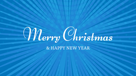 Merry Christmas and Happy New Year backdrop in pop art style. Blue comic book halftone dotted background for Christmas holiday greeting card. Vector illustrationのイラスト素材