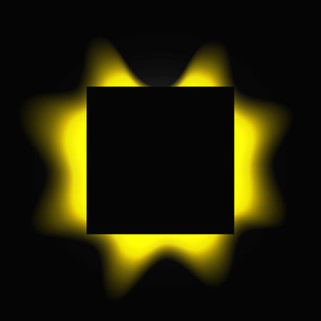Square illuminated frame with gradient. Yellow round neon banner isolated on black background. Vector illustrationのイラスト素材