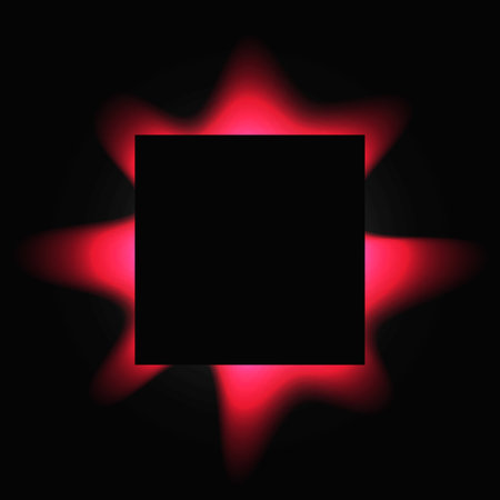 Square illuminated frame with gradient. Red round neon banner isolated on black background. Vector illustrationのイラスト素材