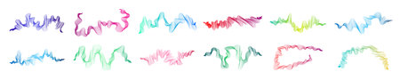 Multicolor waves on white background. Big set of abstract modern technology backdrops with wave design. Vector illustrationのイラスト素材