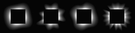 Set of square illuminated frames with gradient. Four white neon banners isolated on black background. Vector illustrationのイラスト素材
