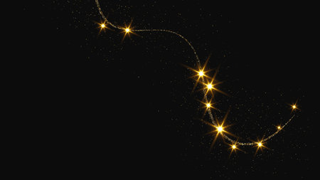 Gold glittering confetti wave and stardust. Backdrop with golden magical sparkles on dark background. Vector illustrationのイラスト素材