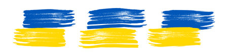 Ukrainian national flag in grunge style. Set of painted with a brush stroke flags of Ukraine. Vector illustrationのイラスト素材