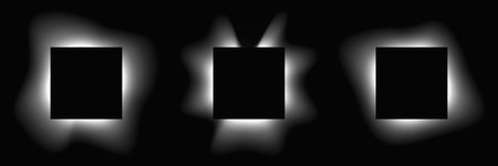 Set of square illuminated frames with gradient. Three white neon banners isolated on black background. Vector illustrationのイラスト素材