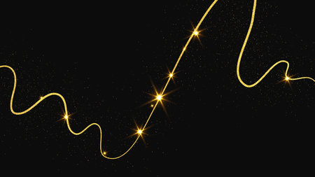 Gold glittering confetti wave and stardust. Backdrop with golden magical sparkles on dark background. Vector illustrationのイラスト素材