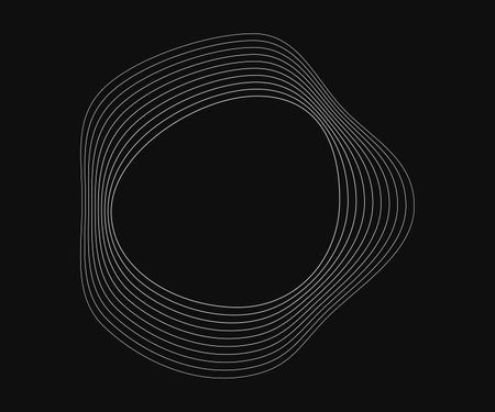 Round curved frame with dynamic wavy stripes. White wavy circles on a black background. Design element. Vector illustrationのイラスト素材