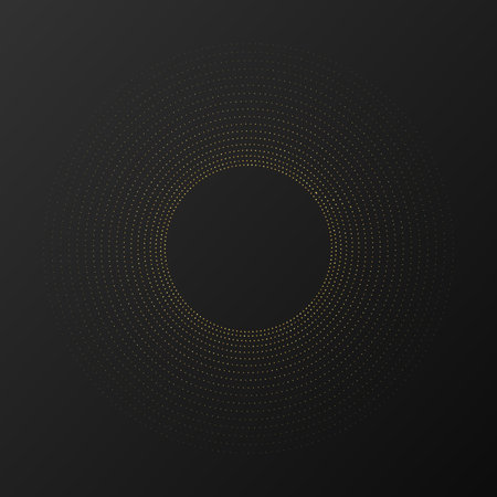 Abstract gold glowing halftone dotted background. Gold glitter pattern in circle form. Circle halftone dots. Vector illustrationのイラスト素材