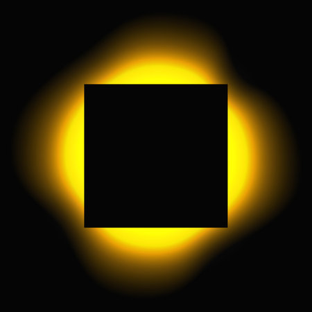 Square illuminated frame with gradient. Yellow round neon banner isolated on black background. Vector illustrationのイラスト素材
