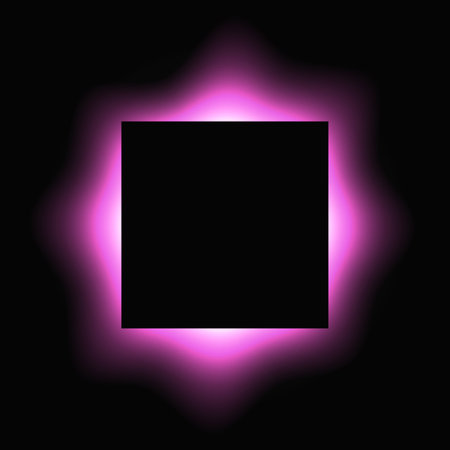 Square illuminated frame with gradient. Purple round neon banner isolated on black background. Vector illustrationのイラスト素材