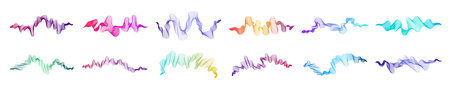 Multicolor waves on white background. Big set of abstract modern technology backdrops with wave design. Vector illustrationのイラスト素材