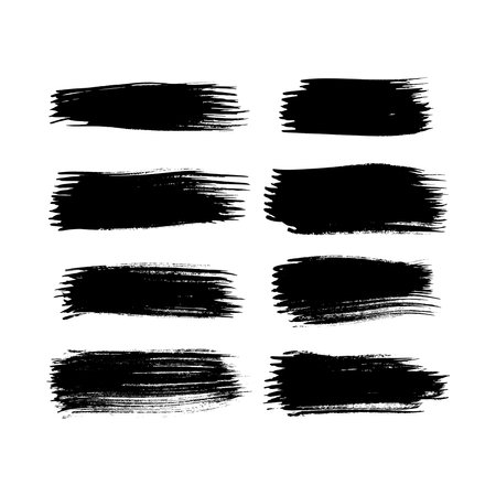 Set of black brush strokes. Hand drawn ink spots isolated on white background. Vector illustrationのイラスト素材