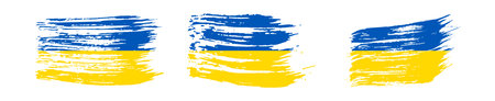 Ukrainian national flag in grunge style. Set of painted with a brush stroke flags of Ukraine. Vector illustrationのイラスト素材