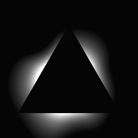 Triangle illuminated frame with gradient. White triangle neon banner isolated on black background. Vector illustrationのイラスト素材