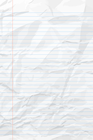 White clean crumpled notebook paper with lines. Vertical crumpled checkered empty paper template for posters and banners. vector illustrationのイラスト素材
