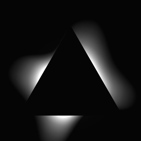 Triangle illuminated frame with gradient. White triangle neon banner isolated on black background. Vector illustrationのイラスト素材