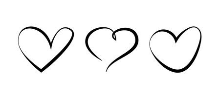Set of three continuous line black hearts, symbolizing love and romance, isolated on a white background. Vector illustrationのイラスト素材